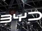 FILE PHOTO: The BYD logo at the 2026 Paris Motor Show in Paris, France, October 16, 2026. REUTERS/Benoit Tessier/File Photo(REUTERS)