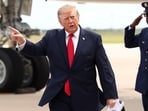 US President Donald Trump points as he arrives at Corpus Christi International Airport in Corpus Christi, Texas, US, October 27.(REUTERS)
