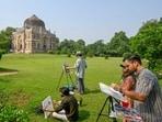 Gram it: Artists set up their easels on the lush lawns of Lodhi Garden, to capture the historic monument under clear skies. The gentle breeze amid sunshine in Delhi's autumn is encouraging residents to explore activities outdoors though the AQI remains to be a cause of concern.