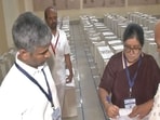 Vote counting underway at the Gulbarga University counting centre in Kalaburagi, Karnataka, for the North-East Teachers' Legislative Council constituency election.