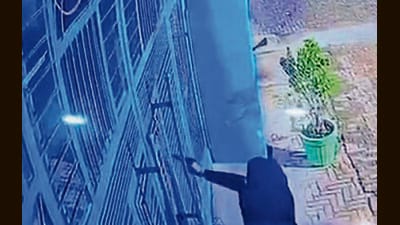 A CCTV grab of the man firing at Gurdwara Sri Gopalsar Sahib in Gagra village, Jagraon, on Tuesday. (HT)