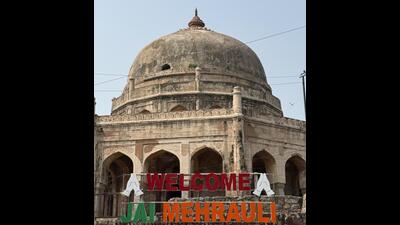 Adam Khan’s tomb rose above Mehrauli’s bus adda, its façade visible against the sky. Then, a few weeks ago, a large sign appeared before it. “WELCOME,” it said, followed by “JAI MEHRAULI.” (HT Photo)