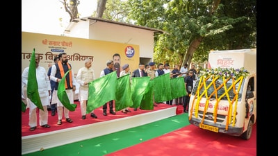 Bihar chief minister Samrat Chaudhary flags off an LED van during the inauguration of the month-long “Drug-Free Bihar” campaign at Adhiveshan Bhawan in Patna on Tuesday. (Pappi Sharma/ANI) Bihar chief minister Samrat Chaudhary flags off an LED van during the inauguration of the month-long “Drug-Free Bihar” campaign at Adhiveshan Bhawan in Patna on Tuesday. (Pappi Sharma/ANI)