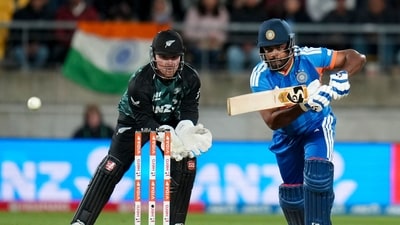 With Vaibhav Sooryavanshi opening the batting alongside Abhishek in Wellington, Sanju Samson walked out at No.3 and scored 18 runs before walking back to the pavilion.&nbsp; (AFP)