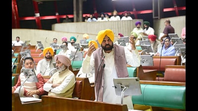 Chief minister Punjab address the house on the 3rd day of Punjab Assembly session in Chandigarh, India, on Tuesday. (Ravi Kumar/HT)
