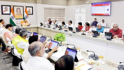 Chief minister Yogi Adityanath presiding over the meeting. (HT) Chief minister Yogi Adityanath presiding over the meeting. (HT)