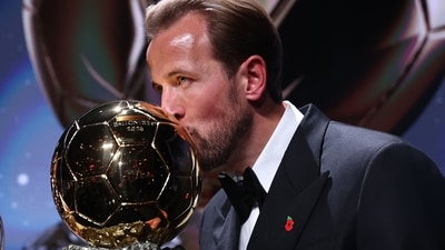 England and Bayern Munich forward Harry Kane kisses the trophy on stage after receiving the Ballon d'Or award for the best male footballer during the 2026 Ballon d'Or France Football award ceremony at the Palladium Theatre in London (AFP) England and Bayern Munich forward Harry Kane kisses the trophy on stage after receiving the Ballon d'Or award for the best male footballer during the 2026 Ballon d'Or France Football award ceremony at the Palladium Theatre in London (AFP)