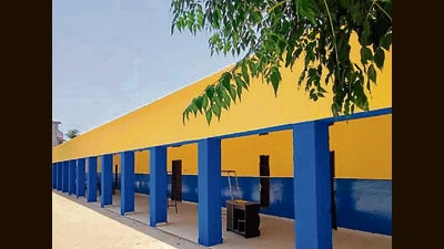 Government school buildings painted in shades of yellow and blue in Ludhiana on Tuesday. (HT Photo) Government school buildings painted in shades of yellow and blue in Ludhiana on Tuesday. (HT Photo)