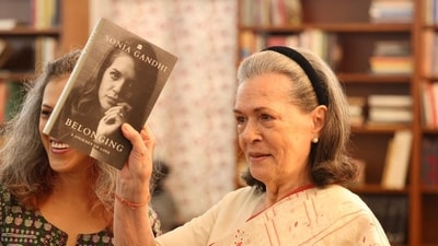 Sonia Gandhi, right, during the unveiling of her upcoming book 'Belonging: A Journey of Love' (AICC) Sonia Gandhi, right, during the unveiling of her upcoming book 'Belonging: A Journey of Love' (AICC)