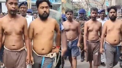 সরশুনায় খালি পায়ে ও খালি গায়ে ঘোরানো হচ্ছে প্রেমিকার বাবা ও মামাকে। সরশুনায় খালি পায়ে ও খালি গায়ে ঘোরানো হচ্ছে প্রেমিকার বাবা ও মামাকে।