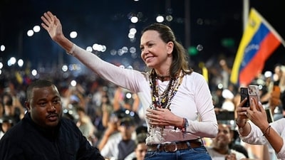 María Corina Machado greets supporters upon her arrival in Caracas on Oct. 25, 2026. María Corina Machado greets supporters upon her arrival in Caracas on Oct. 25, 2026.