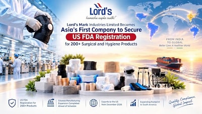 Lord’s Mark Industries Limited becomes Asia’s first company to secure multiple US FDA registrations for 200+ surgical and hygiene products; US export Lord’s Mark Industries Limited becomes Asia’s first company to secure multiple US FDA registrations for 200+ surgical and hygiene products; US export