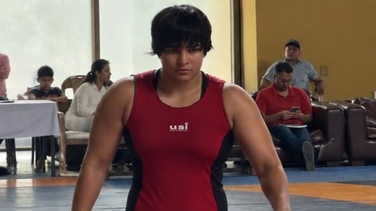 File picture of India's 76kg wrestler Kajal Dhochak, who has reached the final at the World Wrestling Championships at Astana, Kazakhstan.