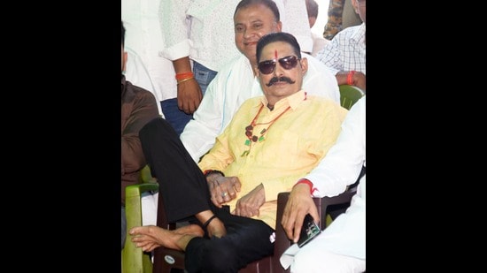 MLA from Mokama constituency Anant Singh during an interaction with the media at his residence in Patna. (Santosh Kumar/HT)