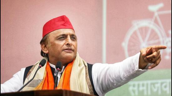 Samajwadi Party national president Akhilesh Yadav at a press conference in Lucknow on Wednesday. (ANI PHOTO)