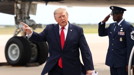 US President Donald Trump points as he arrives at Corpus Christi International Airport in Corpus Christi, Texas, US, October 27.(REUTERS)
