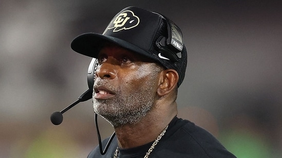Head coach Deion Sanders of the Colorado Buffaloes at Bobby Dodd Stadium on September 3.
