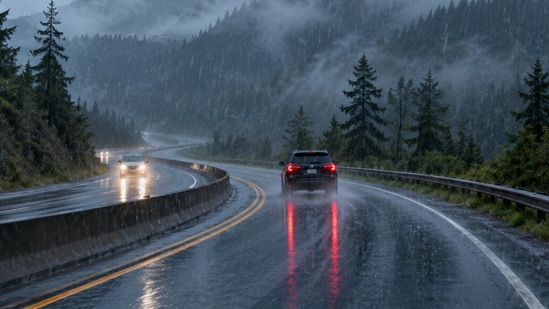 A rain-slicked mountain curve, the kind of road South Carolina treated with high-friction surfacing on a mile of US 25 in 2008.