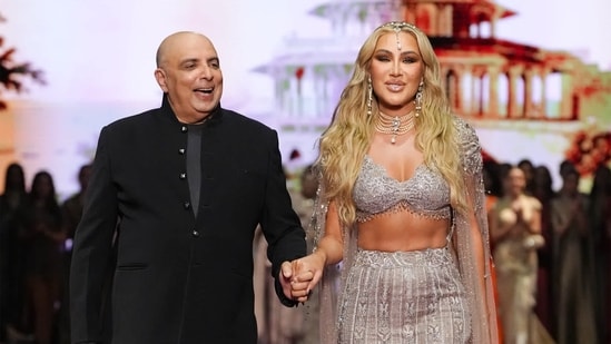 Maya Diab closed Dubai Fashion Week in a Tarun Tahiliani lehenga. (Instagram/ Tarun Tahiliani)