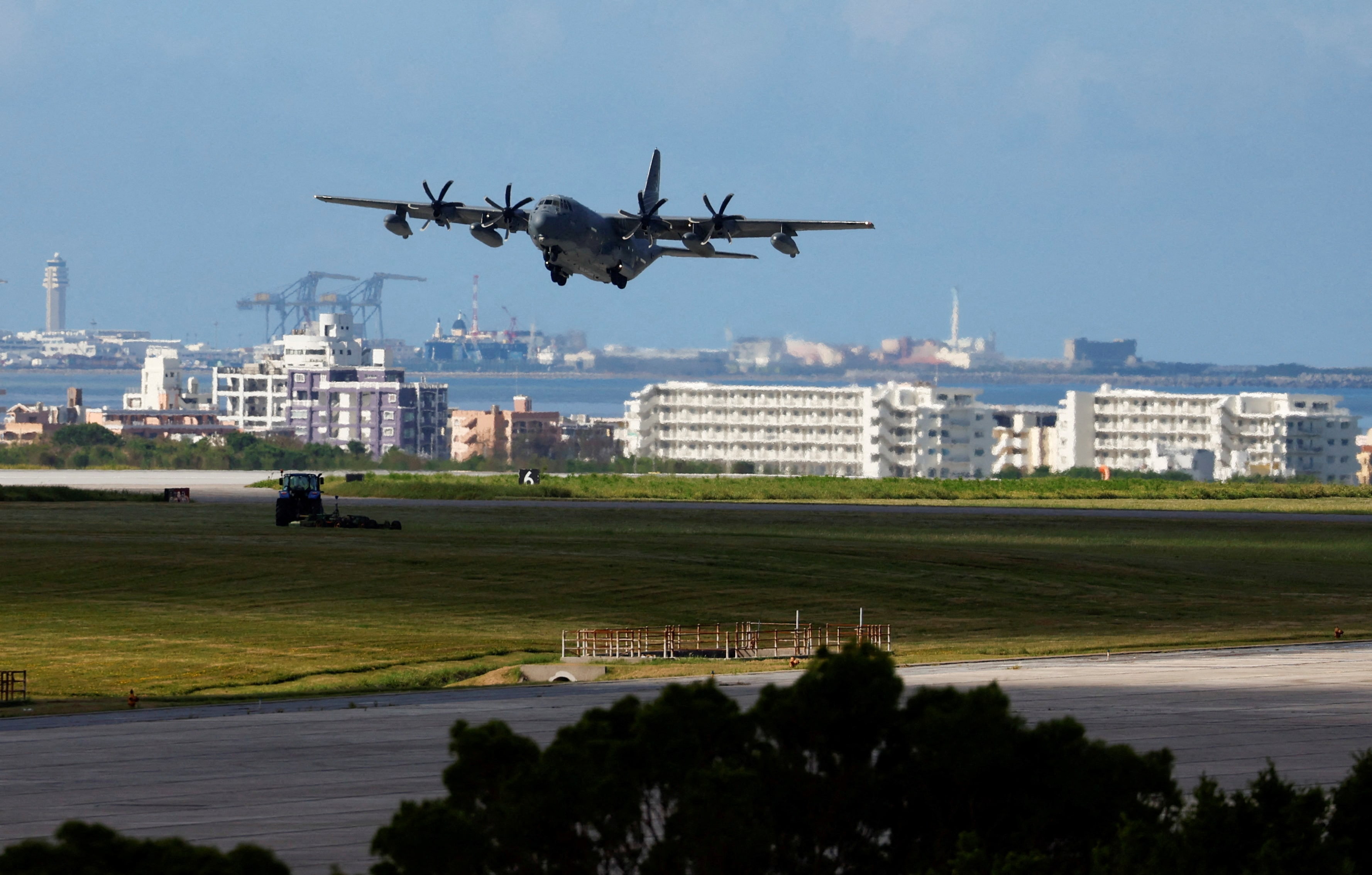 A US military plane takes off at the Kadena US Air Force Base in Kadena (REUTERS)
