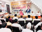 AICC observer Neetu Verma Soin addressing an executive committee meeting in Panipat Rural constituency on Tuesday. (HT Photo)