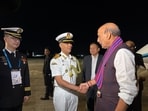 Defence Minister Rajnath Singh receives a warm welcome, on his arrival at Airport, in Cebu on Tuesday.(@DefenceMinIndia X)