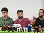 CJP founder Abhijeet Dipke, with Saurav Das and Ashutosh Ranka during a press conference.