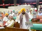 Chief minister Punjab address the house on the 3rd day of Punjab Assembly session in Chandigarh, India, on Tuesday. (Ravi Kumar/HT)