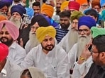 Former chief minister and Congress leader Charanjit Singh Channi at the protest site in Mansa on Wednesday. (Sanjeev Kumar/HT)