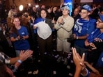 Supporters of Benjamin Netanyahu, Israel's prime minister, react after exit polls were announced at the Likud party headquarters in Jerusalem, Israel, on Tuesday, Oct. 27, 2026.