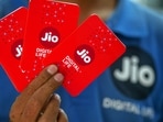 Mobile sim card packets for Jio Platforms Ltd., a unit of Reliance Industries Ltd., in Mumbai.