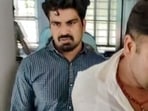 Police personnel escort Kalyan Baisla, accused of chasing and ramming his car into woman biker Shivani Chauhan (Sia) on Gurugram's Golf Course Road.