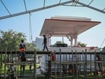 Preparations at Ramlila Maidan ahead of the rally on November 1. (HT PHOTO)
