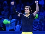 Spain's Carlos Alcaraz celebrates winning against Russia's Karen Khachanov (not in picture) during the Erste Bank Open 2026 ATP 500 tennis tournament in Vienna