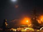 The USS George Washington aircraft carrier conducting flight operations over the weekend in the Middle East.