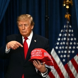 US President Donald Trump arrives to the stage for a midterm campaign rally at Lubbock Memorial Civic Center in Lubbock, Texas on October 27.
