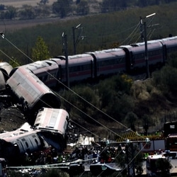 Rescue personnel work at the site of the collision of two high-speed trains between the towns of Mora and Orgaz, near Toledo, Spain on October 28, 2026. 