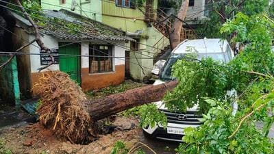 A damaged vehicle in Visakhapatnam. (REUTERS) A damaged vehicle in Visakhapatnam. (REUTERS)