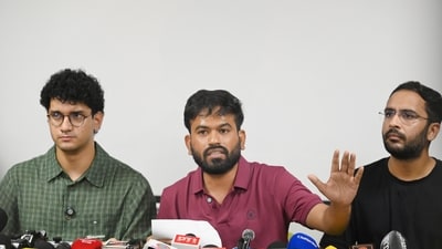CJP founder Abhijeet Dipke, with Saurav Das and Ashutosh Ranka during a press conference.
