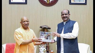 Chief minister Yogi Adityanath felicitates Lok Sabha Speaker Om Birla during a meeting, in Lucknow on Wednesday. ((@myogiadityanath X/ANI Photo)) Chief minister Yogi Adityanath felicitates Lok Sabha Speaker Om Birla during a meeting, in Lucknow on Wednesday. ((@myogiadityanath X/ANI Photo))