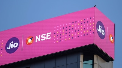 Signage for Jio Platforms Ltd. ahead of the company's listing ceremony at the National Stock Exchange (NSE) in Mumbai, India, (Bloomberg) Signage for Jio Platforms Ltd. ahead of the company's listing ceremony at the National Stock Exchange (NSE) in Mumbai, India, (Bloomberg)