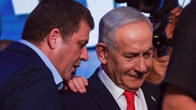 Israeli Prime Minister and Likud party leader Benjamin Netanyahu reacts while on stage after the exit polls, at his party headquarters during Israel's national election, in Jerusalem, October 28, 2026. REUTERS/Ronen Zvulun