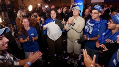 Supporters of Benjamin Netanyahu, Israel's prime minister, react after exit polls were announced at the Likud party headquarters in Jerusalem, Israel, on Tuesday, Oct. 27, 2026. (Amnon Gutman/Bloomberg) Supporters of Benjamin Netanyahu, Israel's prime minister, react after exit polls were announced at the Likud party headquarters in Jerusalem, Israel, on Tuesday, Oct. 27, 2026. (Amnon Gutman/Bloomberg)