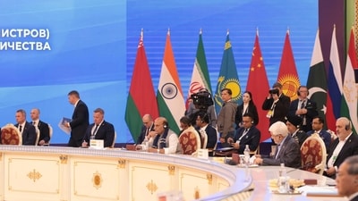 Defence Minister Rajnath Singh addresses the 25th Meeting of the Council of Heads of Government of the Shanghai Cooperation Organisation in Dushanbe, Tajikistan. (PIB) Defence Minister Rajnath Singh addresses the 25th Meeting of the Council of Heads of Government of the Shanghai Cooperation Organisation in Dushanbe, Tajikistan. (PIB)