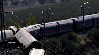 Rescue personnel work at the site of the collision of two high-speed trains between the towns of Mora and Orgaz, near Toledo, Spain on October 28, 2026. (Reuters)