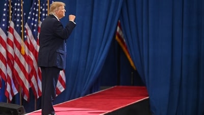 President Donald Trump walks from the stage after speaking at a campaign rally at Lubbock Memorial Civic Center, Tuesday, Oct. 27, 2026, in Lubbock, Texas. (AP Photo/Annie Rice) (AP Photo/Annie Rice)