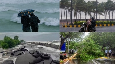 Visuals showed strong winds and high tides at RK Beach in Visakhapatnam, with rough sea conditions prevailing in the area. (PTI Photo)