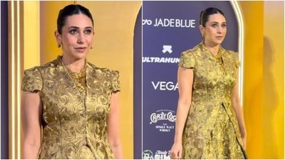 Karisma Kapoor dazzles in a gold brocade outfit. Karisma Kapoor dazzles in a gold brocade outfit.