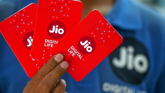 Mobile sim card packets for Jio Platforms Ltd., a unit of Reliance Industries Ltd., in Mumbai.
