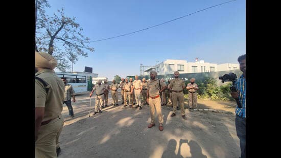 Protest against industrial pollution in Sangrur, police on Wednesday cleared the site amid allegations of lathicharge. (HT Photo)